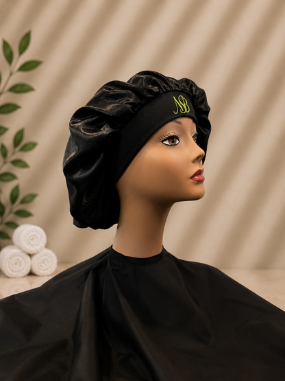Nia Sade' Monogram Satin Bonnet Black