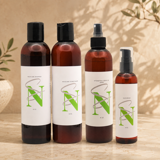 Nia Sade' Beauty Ultimate Moisture Kit with shampoo, conditioner, hydrating leave-in spray, and hair serum