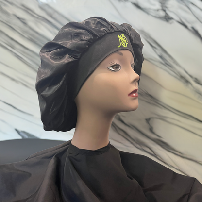 Nia Sade' Monogram Satin Bonnet Black